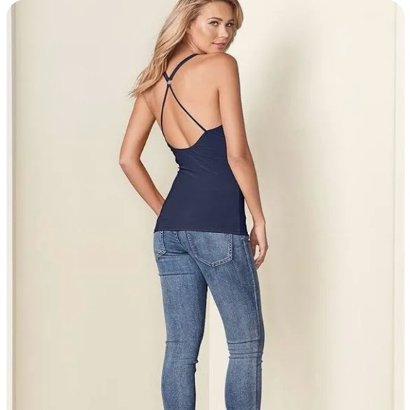 Venus navy blue tank top with silver metal on straps. Like new never worn - Picture 4 of 6